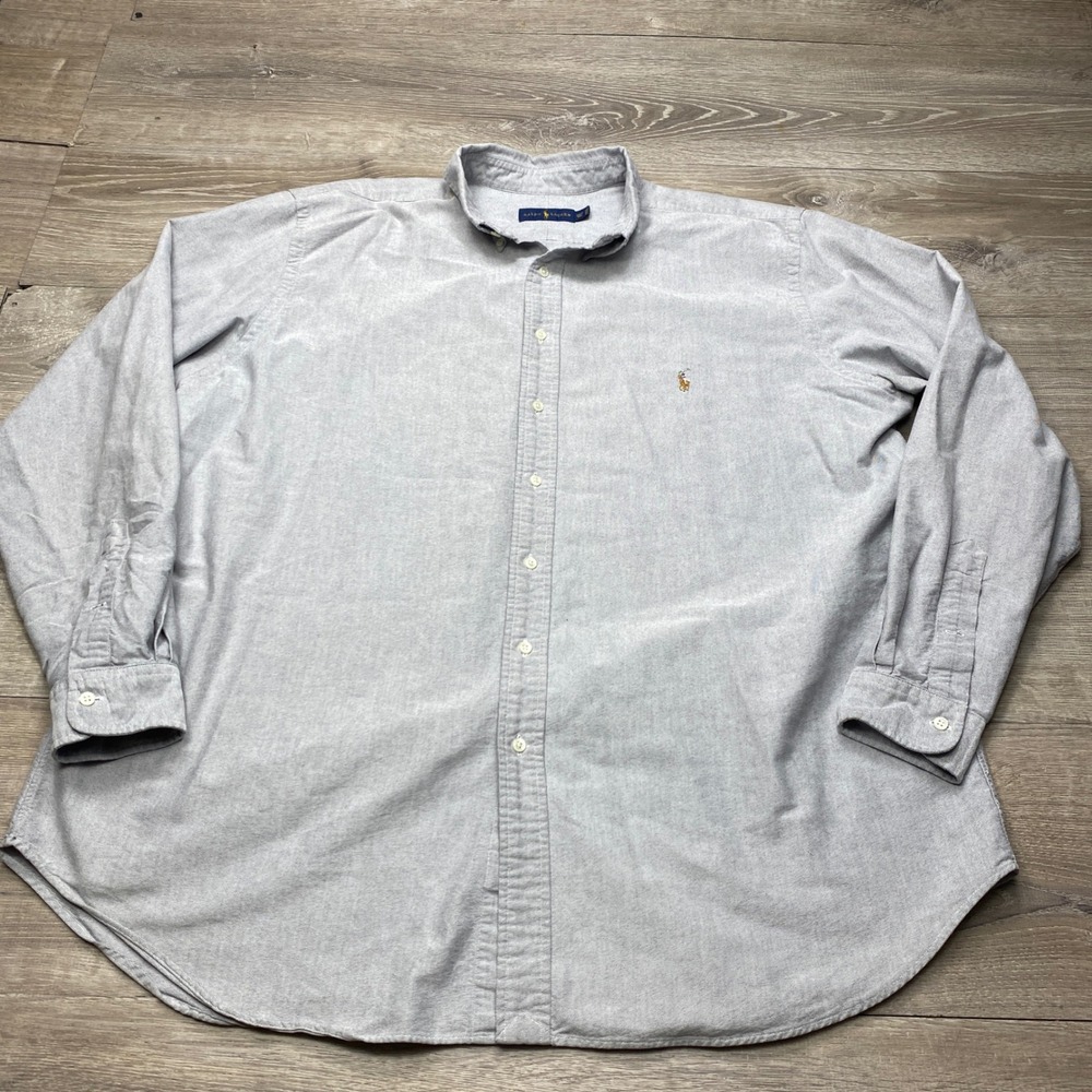 Ralph Lauren Button Down Mens 2XLT Gray Oxford Pony Logo Casual‎ Work
